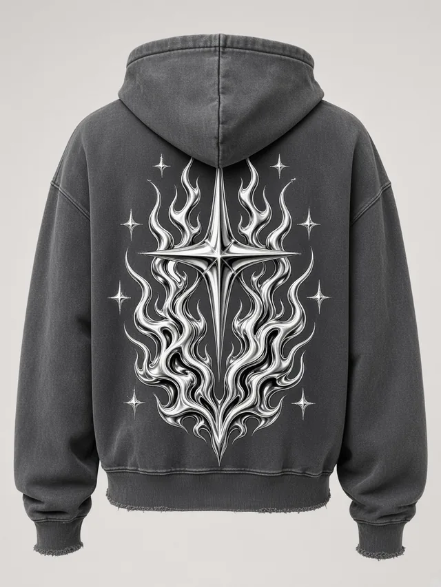 Alev Yıldız Yıkamalı Crop Zip Hoodie