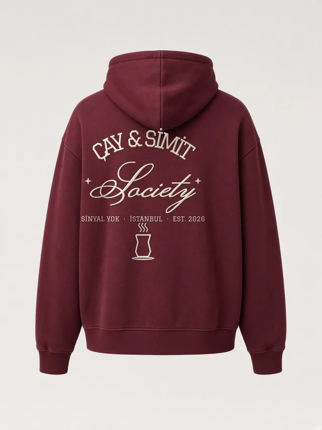 Çay & Simit Society Puff Baskılı Hoodie