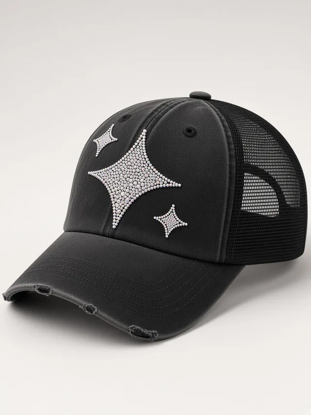 Taşlı Yıldız Eskitme Trucker Şapka